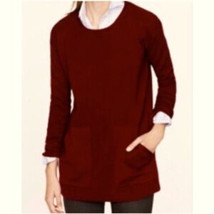 J Crew Red Merino Wool Pocket Tunic Sweater S Burgundy